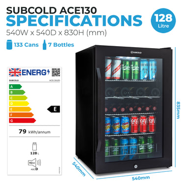 Subcold Ace 130 LED Touch Control Beer Fridge - Black | Refurbished